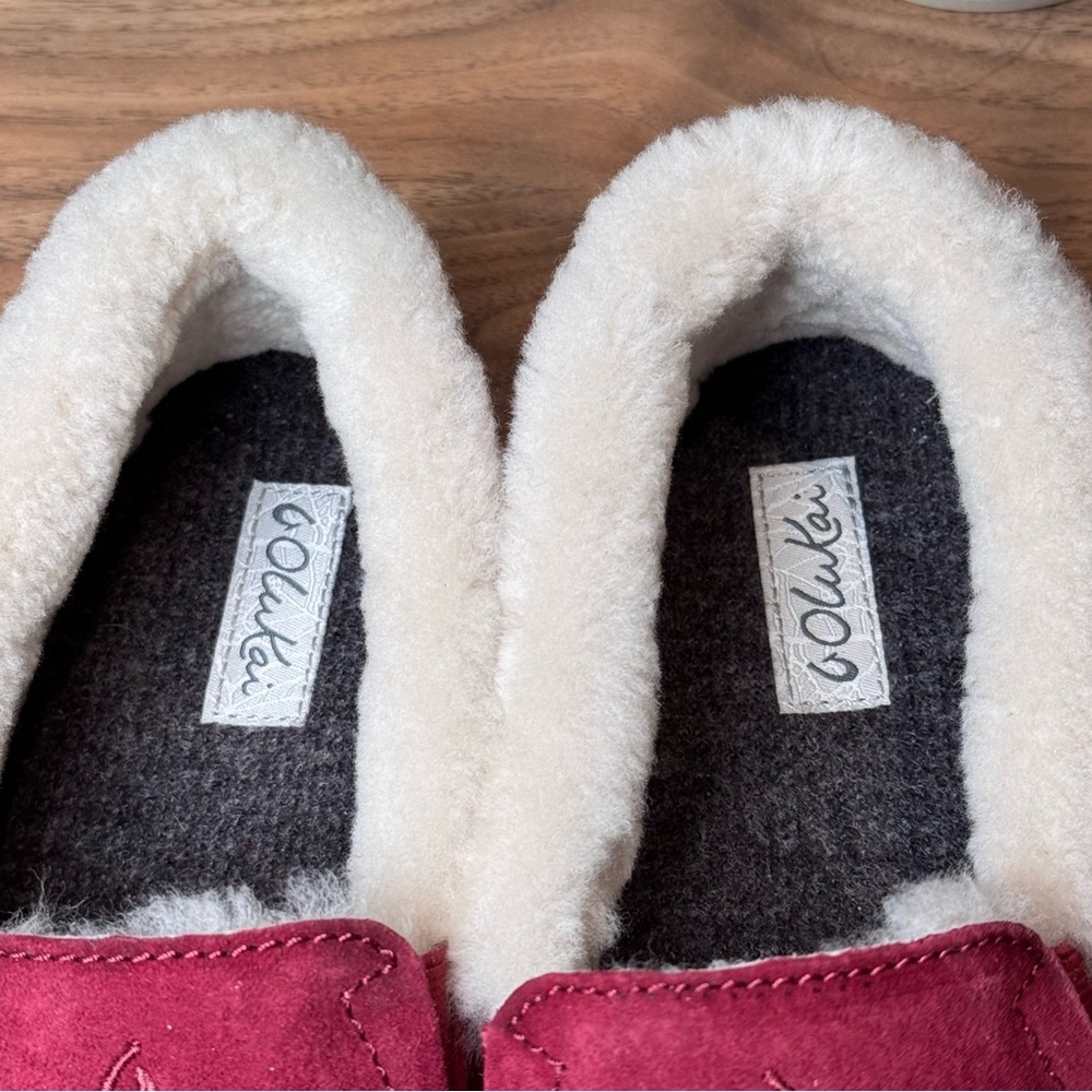 OluKai Women’s Size 10 Ku'una Lilikoi Leather Slip On Shoes Shearling Cozy Soft - Picture 6 of 6